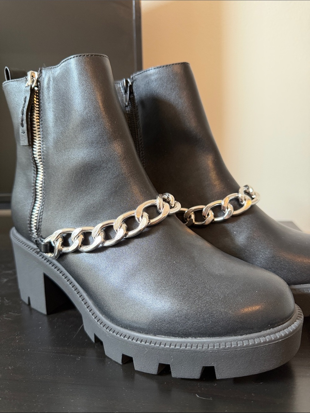 DV by Dolce Vita Black Ankle Boots with Silver Chain